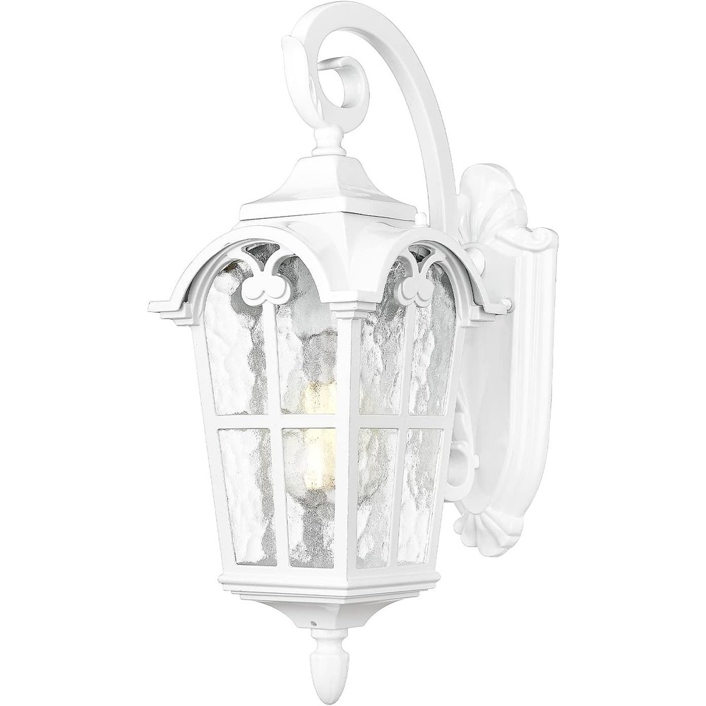 Outdoor Wall Light, 1-Light Outside Light With Water Glass, 17.5 Inch, White
